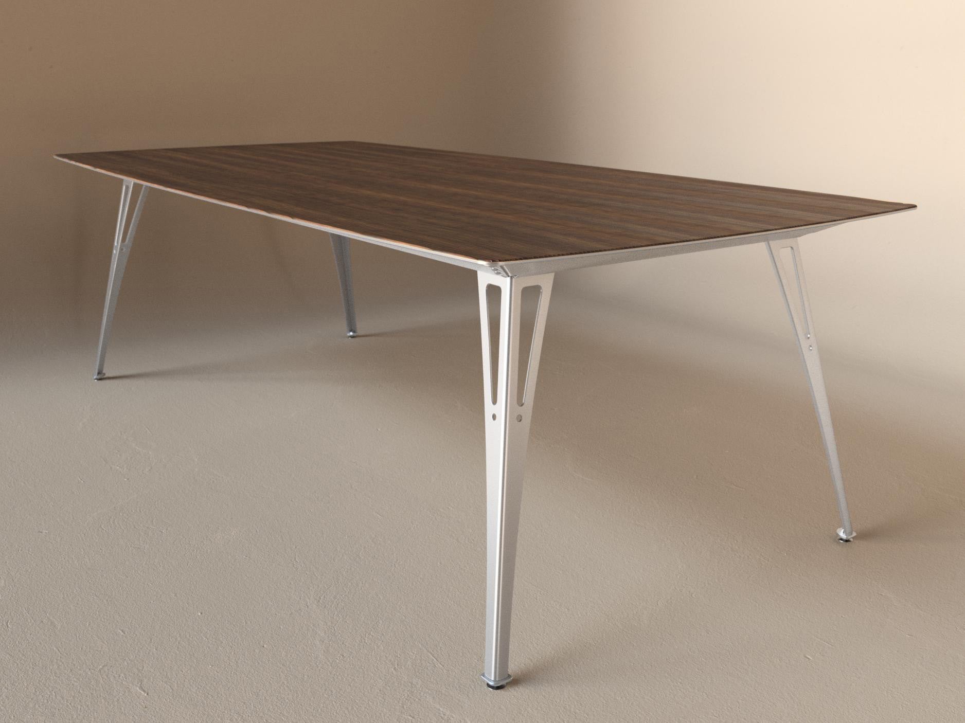 Custom Fortis dining table, 8 seat wide format, with walnut top and aluminum base