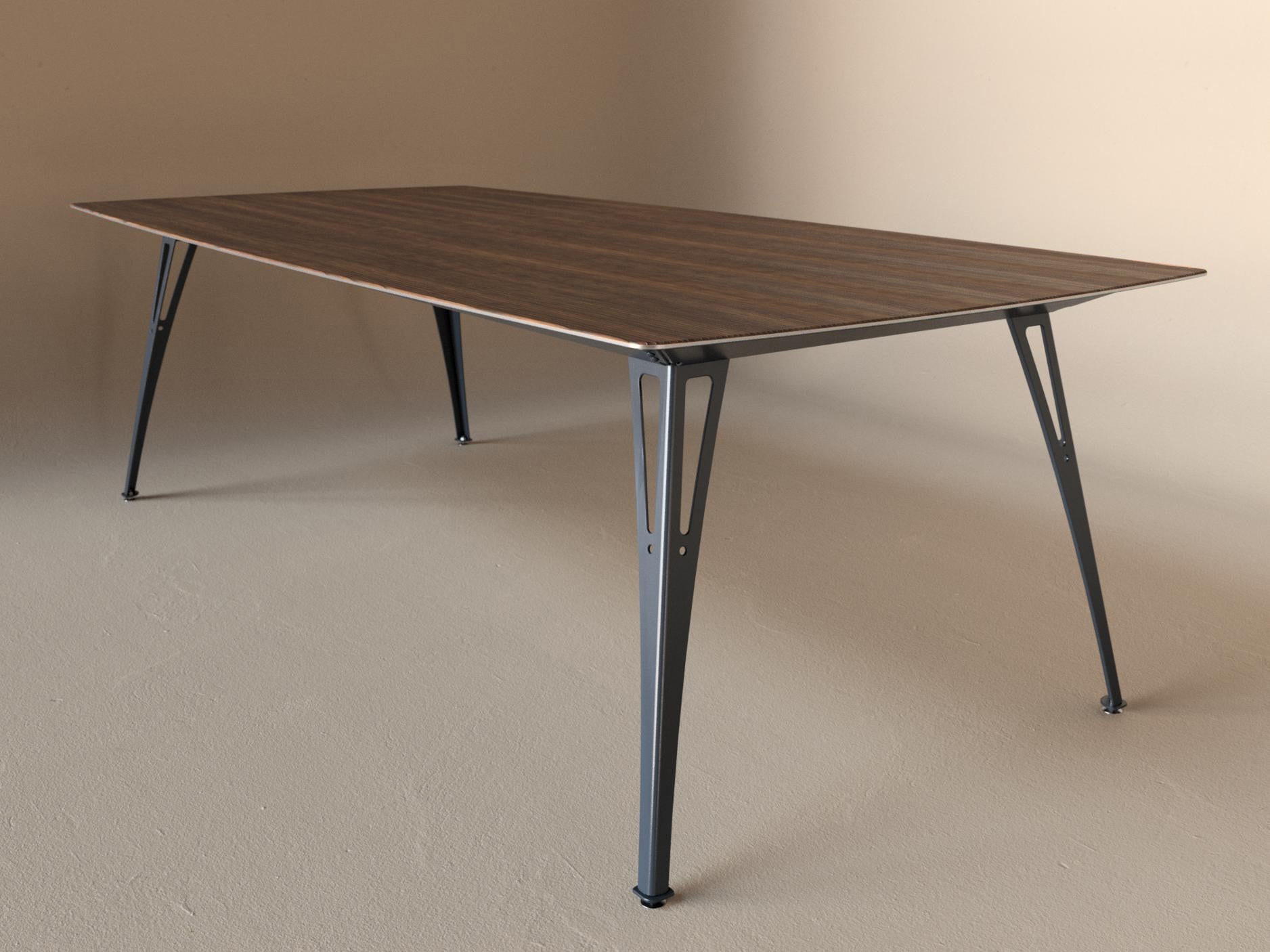 Custom Fortis dining table, 8 seat wide format, with walnut top and raw steel base