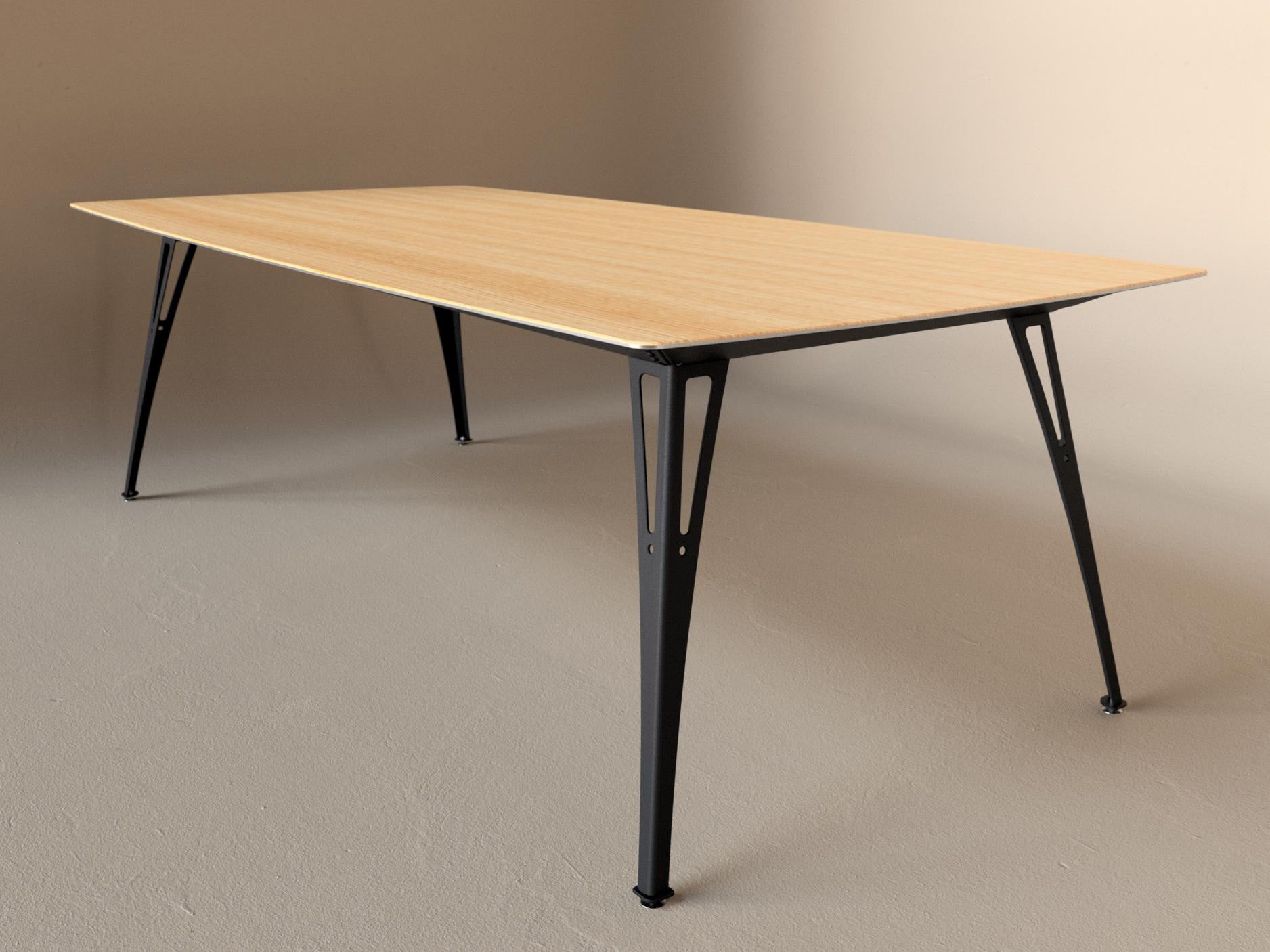 Custom Fortis dining table, 8 seat wide format, with white oak top and black base