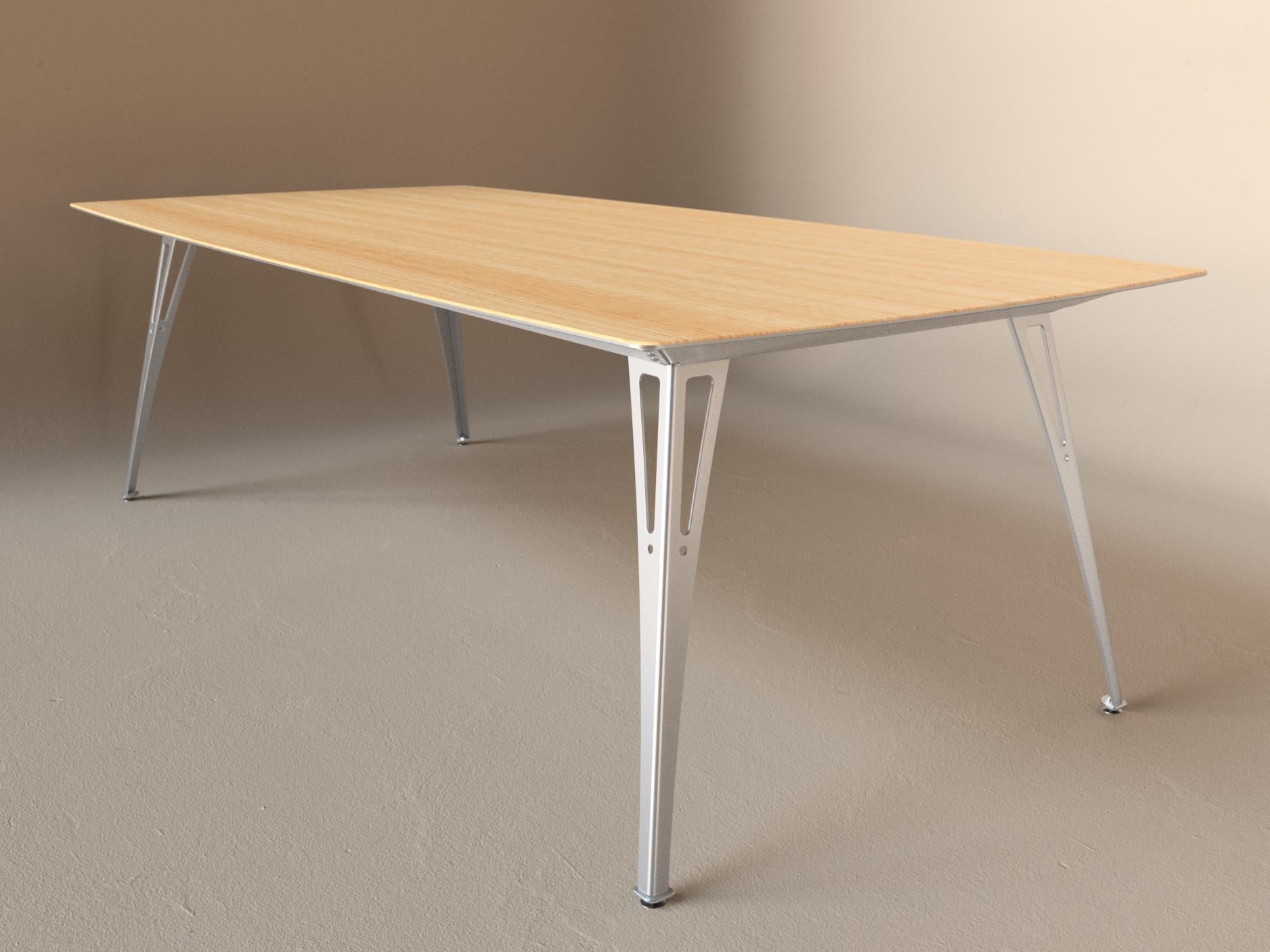 Custom Fortis dining table, 8 seat wide format, with white oak top and aluminum base
