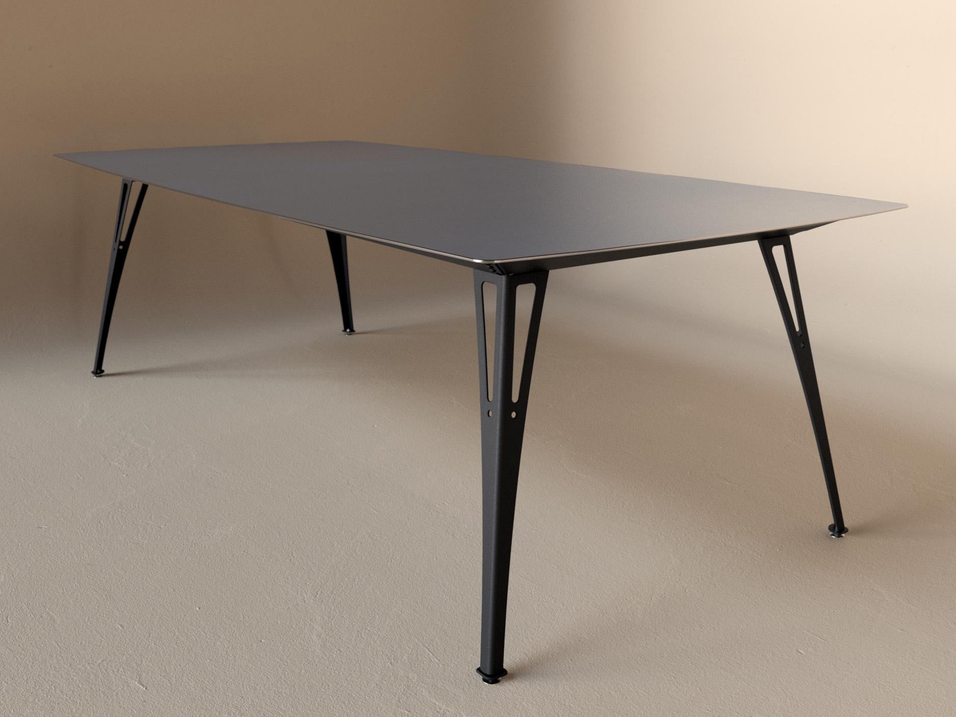 Custom Fortis dining table, 8 seat wide format, with raw steel top and black base