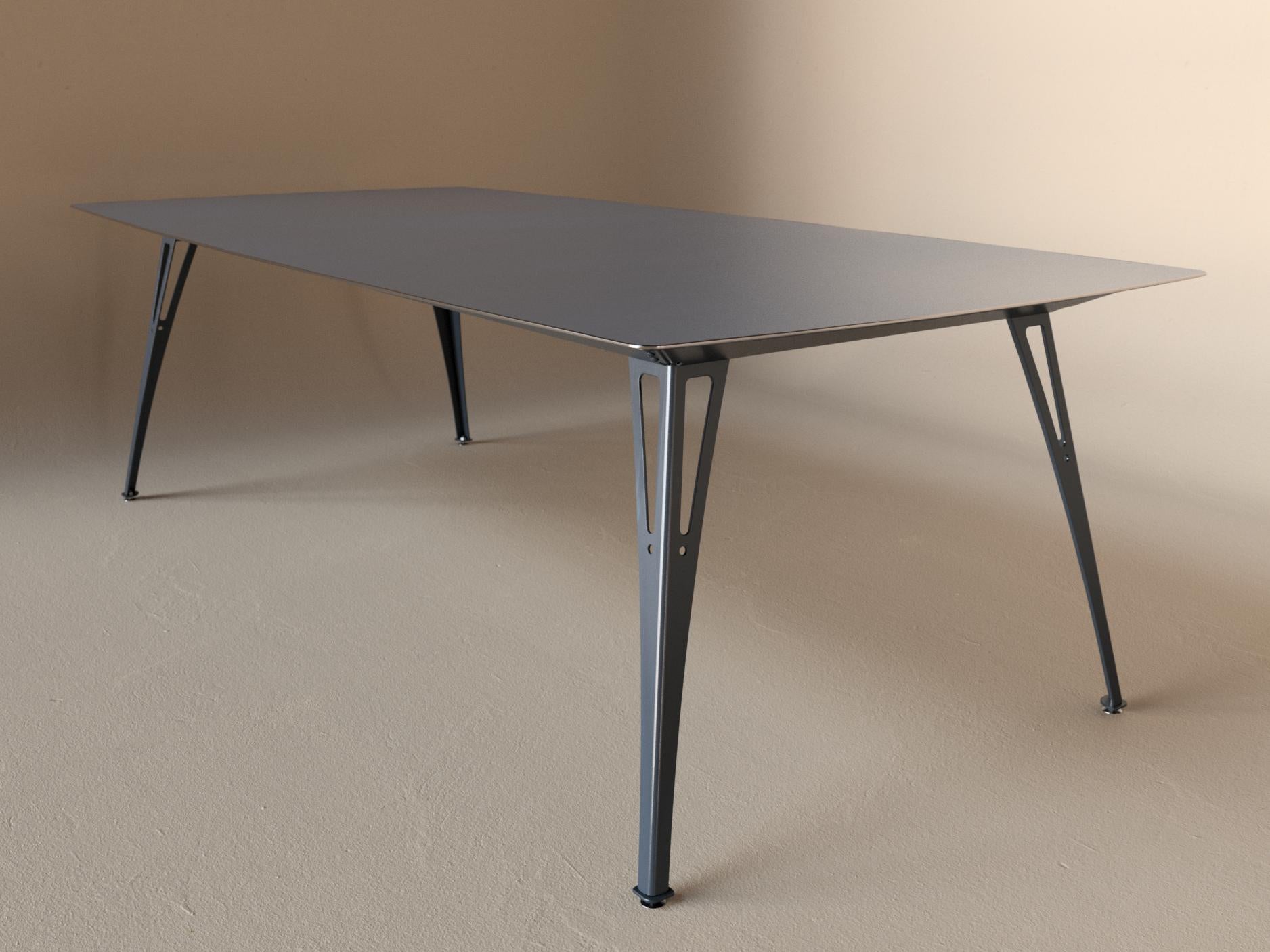 Custom Fortis dining table, 8 seat wide format, with raw steel top and raw steel base